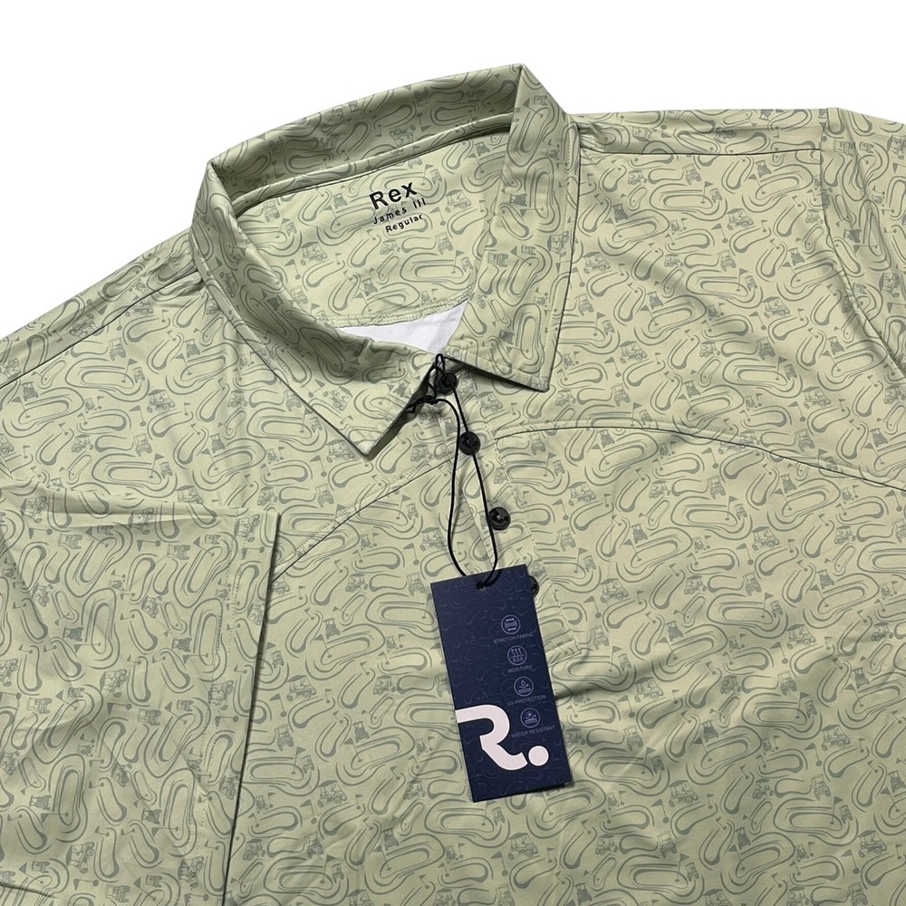 Felix Rex James III Polo Men's 3XL Green Golf Course Print Stretch Performance